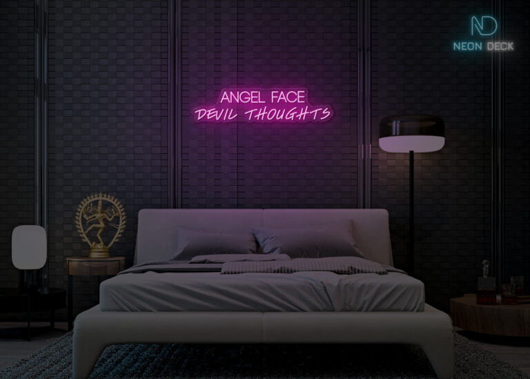 Angel face devil thoughts Neon Sign Hot-Pink