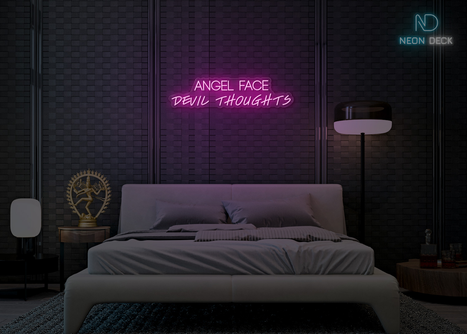 Angel face devil thoughts Neon Sign Hot-Pink
