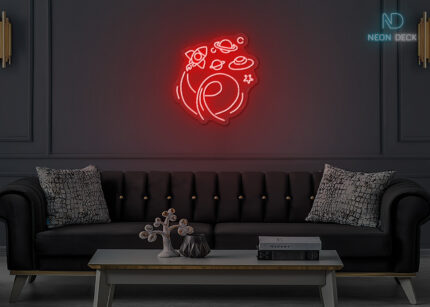 Astronaut Rocket Orbit Neon Sign Red
