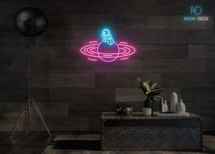 Astronaut Sitting on Solar Neon Sign Multi