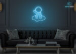 Astronaut on Cloud Neon Sign Ice-Blue