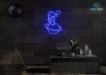 Astronaut with Balloon on Solar Neon Sign Dark-Blue