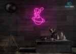 Astronaut with Balloon on Solar Neon Sign Hot-Pink