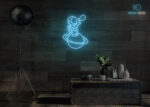 Astronaut with Balloon on Solar Neon Sign Ice-Blue