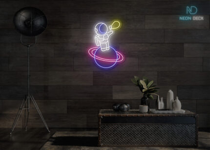 Astronaut with Balloon on Solar Neon Sign Multi