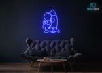 Astronaut with Rocket Neon Sign Dark-Blue