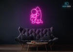 Astronaut with Rocket Neon Sign Hot-Pink