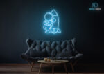 Astronaut with Rocket Neon Sign Ice-Blue