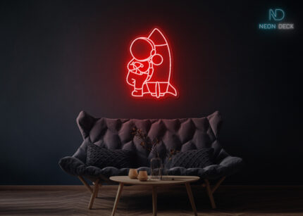 Astronaut with Rocket Neon Sign Red