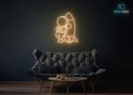 Astronaut with Rocket Neon Sign Warm-White