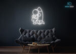 Astronaut with Rocket Neon Sign White