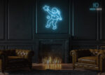 Astronaut with Stars Neon Sign Ice-Blue