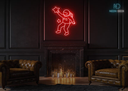 Astronaut with Stars Neon Sign Red