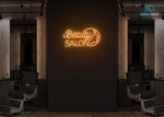Beauty Salon with Facial Design Neon Sign Orange