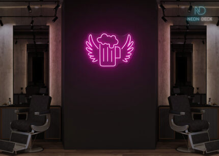 Beer with Wings Neon Sign Hot-Pink