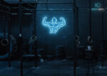 Body builder Neon Sign Ice-Blue