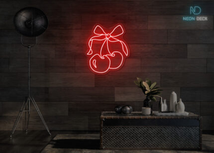 Cherries 🍒 with Ribbon 🎀 Neon Sign Red