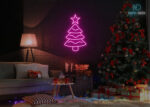 Christmas Tree and Star Neon Sign Hot-Pink