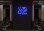 Hair Salon Scissor with Girl Face Neon Sign Dark-Blue