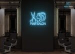 Hair Salon Scissor with Girl Face Neon Sign Ice-Blue