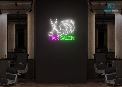 Hair Salon Scissor with Girl Face Neon Sign Multi