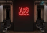 Hair Salon Scissor with Girl Face Neon Sign Red