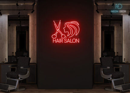 Hair Salon Scissor with Girl Face Neon Sign Red
