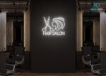 Hair Salon Scissor with Girl Face Neon Sign White