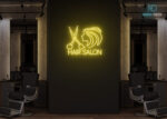 Hair Salon Scissor with Girl Face Neon Sign Yellow