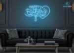 Happy Father's Day Multi Color Design LED Neon Sign Ice-Blue