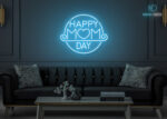 Happy Mom Day Neon Sign Ice-Blue