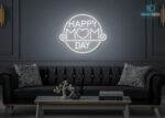 Happy Mom Day Neon Sign White