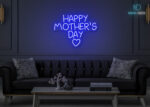 Happy Mothers Day with Heart LED Neon Sign Dark-Blue
