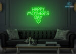 Happy Mothers Day with Heart LED Neon Sign Green