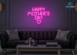 Happy Mothers Day with Heart LED Neon Sign Hot-Pink