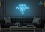 Happy Mothers Day with Heart LED Neon Sign Ice-Blue