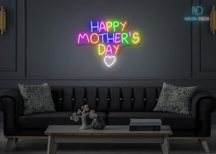 Happy Mothers Day with Heart LED Neon Sign Multi