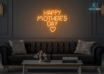 Happy Mothers Day with Heart LED Neon Sign Orange