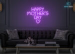 Happy Mothers Day with Heart LED Neon Sign Purple