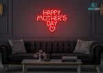 Happy Mothers Day with Heart LED Neon Sign Red