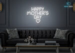 Happy Mothers Day with Heart LED Neon Sign White