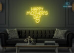 Happy Mothers Day with Heart LED Neon Sign Yellow