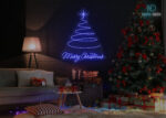 Marry Christmas Tree Design Neon Sign Dark-Blue