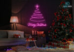 Marry Christmas Tree Design Neon Sign Hot-Pink
