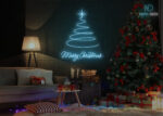 Marry Christmas Tree Design Neon Sign Ice-Blue