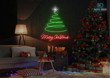 Marry Christmas Tree Design Neon Sign Multi