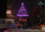 Marry Christmas Tree Design Neon Sign Purple