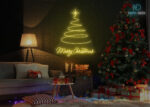 Marry Christmas Tree Design Neon Sign Yellow