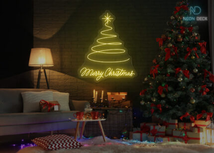 Marry Christmas Tree Design Neon Sign Yellow