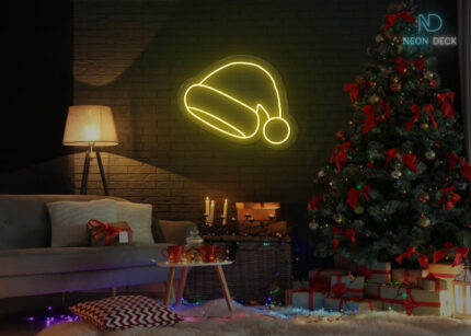 Merry Christmas Cap Neon Sign Yellow